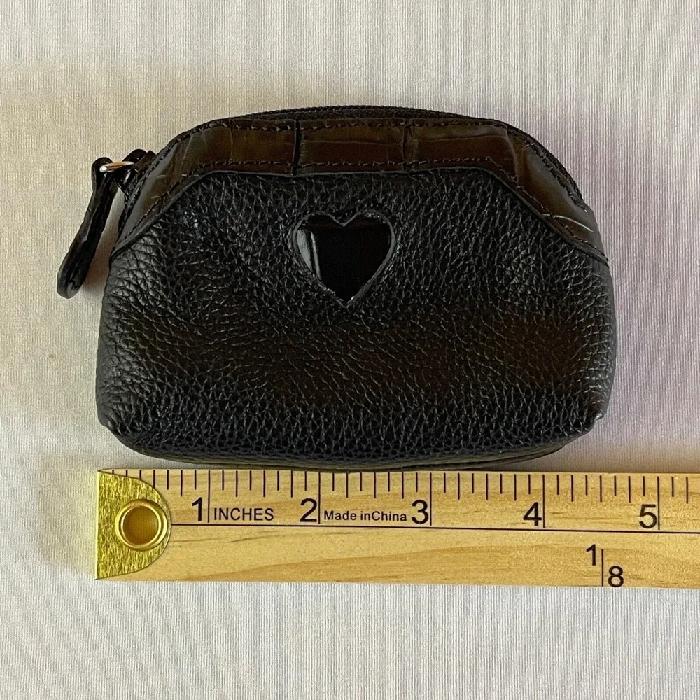 Brighton Coin‎ Change Purse Black Leather Lined Zipper Small Heart
